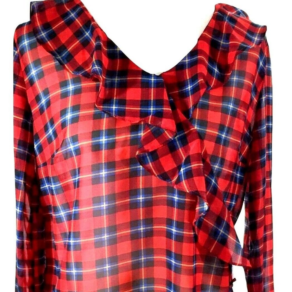 Mixed Threads Ruffled Front Top Small Red Plaid - Picture 2 of 8